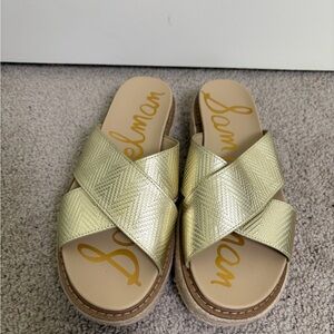 Sam Edelman Metallic Gold Crossband Slide Sandals